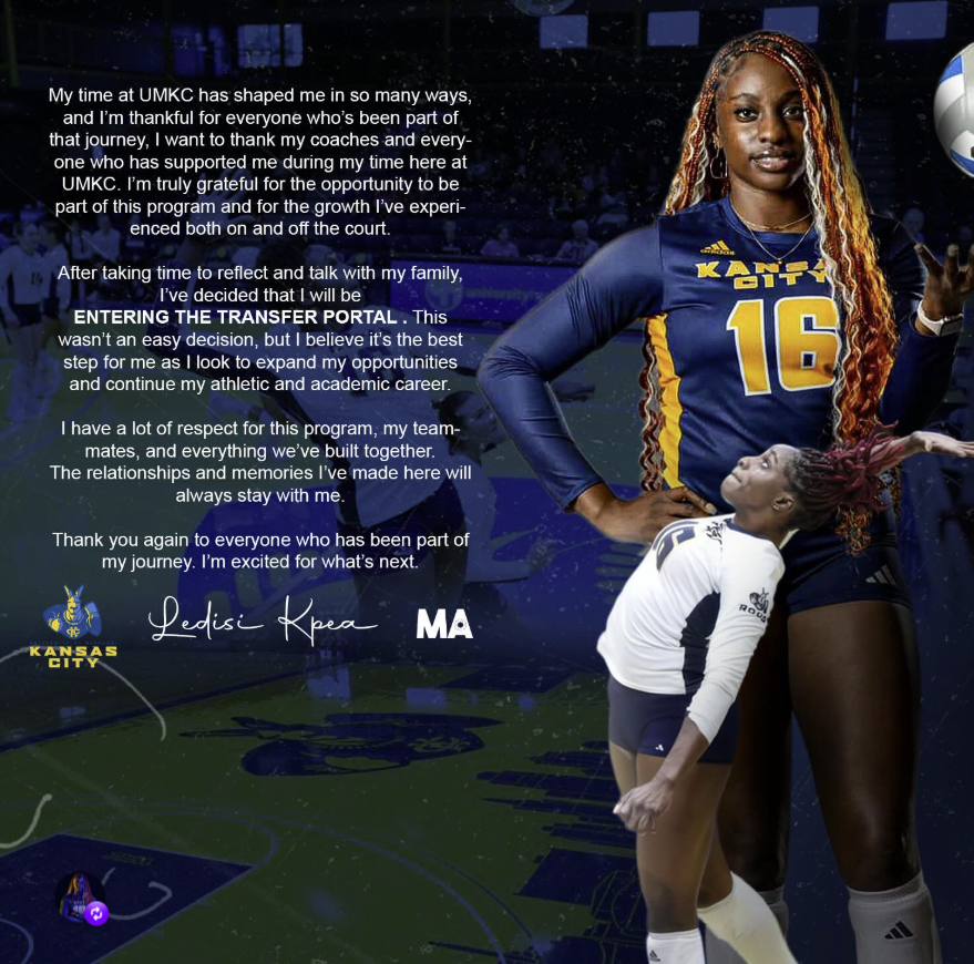 SummitVBFan's tweet photo. Found this on VolleyTalk this morning, looks like UMKC star Ledisi Kpea entered the portal yesterday. I’ve really enjoyed her story and will be keeping an eye on her career moving forward. https://t.co/Yi7Srd8ZMl