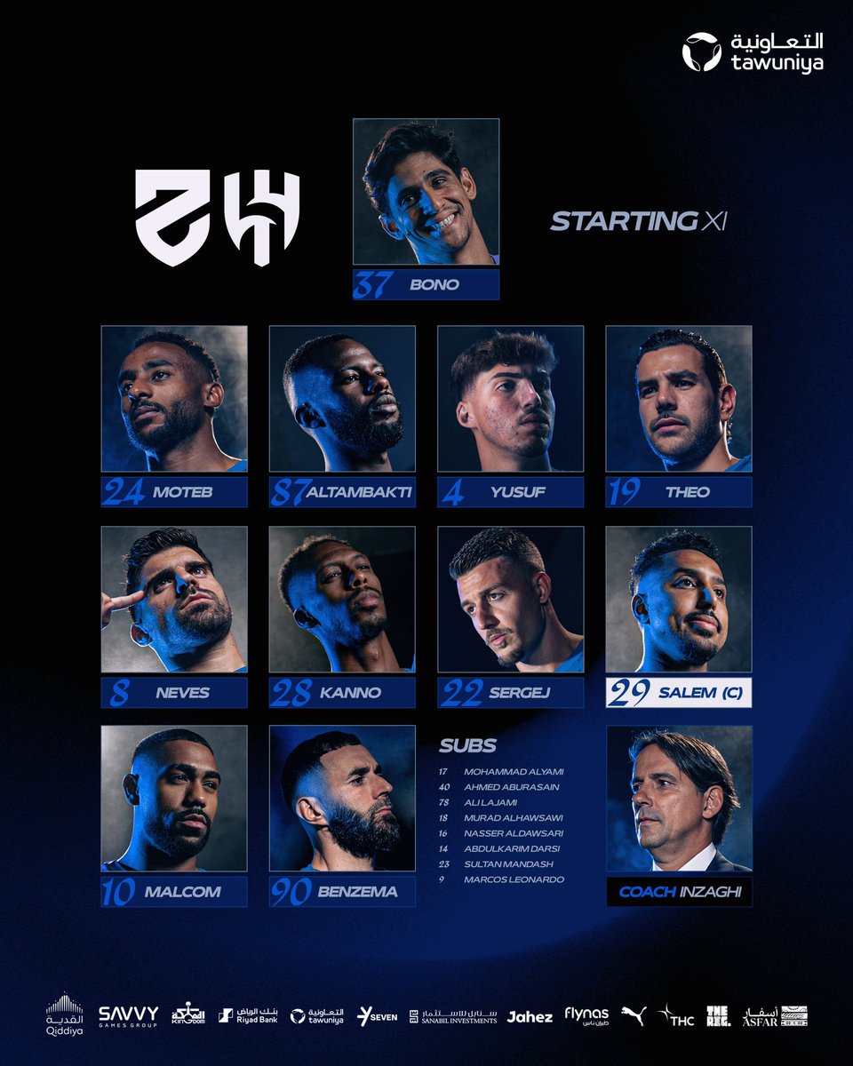 Alhilal_EN's tweet photo. Starting XI's confirmed. ✅ https://t.co/nUtc9XgXHW