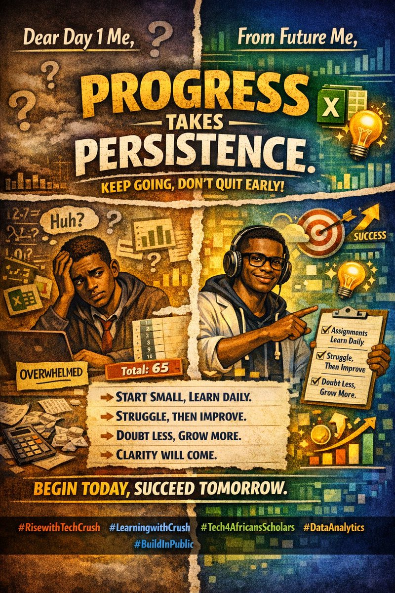Dear Day 1 Me:

You don’t need to know everything. Just begin. Confusion is normal; clarity comes with consistency.

I’m still learning, but I’m glad I didn’t quit.
#RisewithTechCrush #Tech4AfricansScholars #LearningwithTechCrush

<a href="/TechCrushHQ/">TechCrush.pro</a>