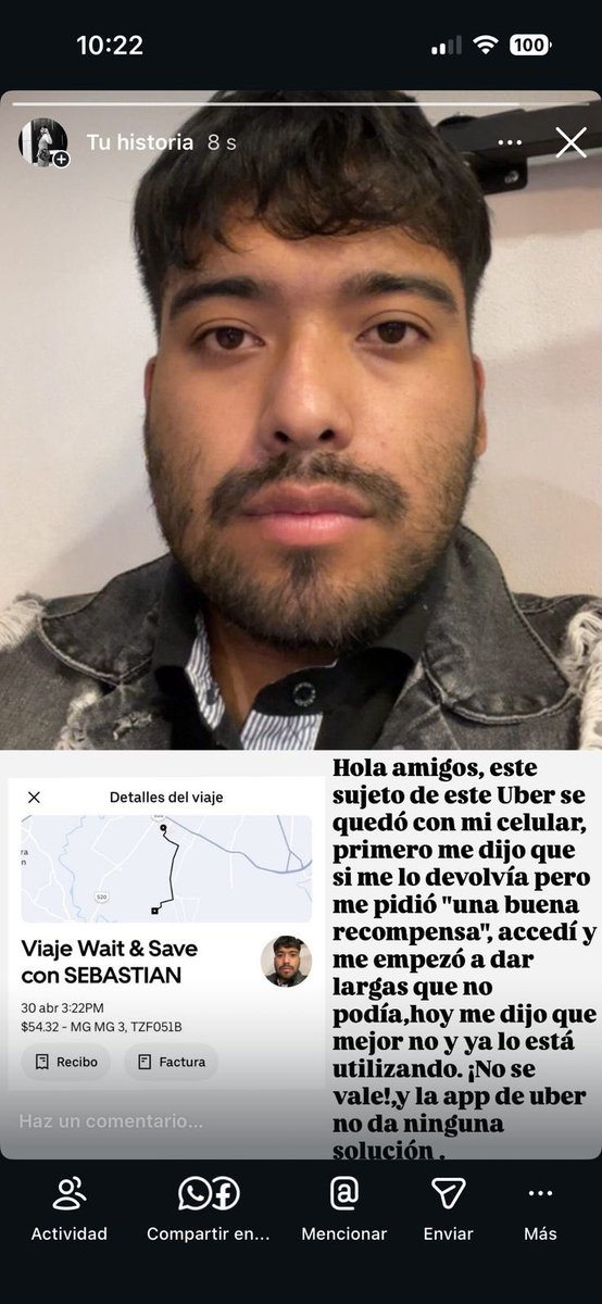 pueblealo's tweet photo. 🚨 Denuncian a conductor de Uber

Un usuario exhibió en redes a un chofer identificado como “Sebastián”, a quien acusa de quedarse con su celular tras un viaje. https://t.co/ICGLA5Fpjv