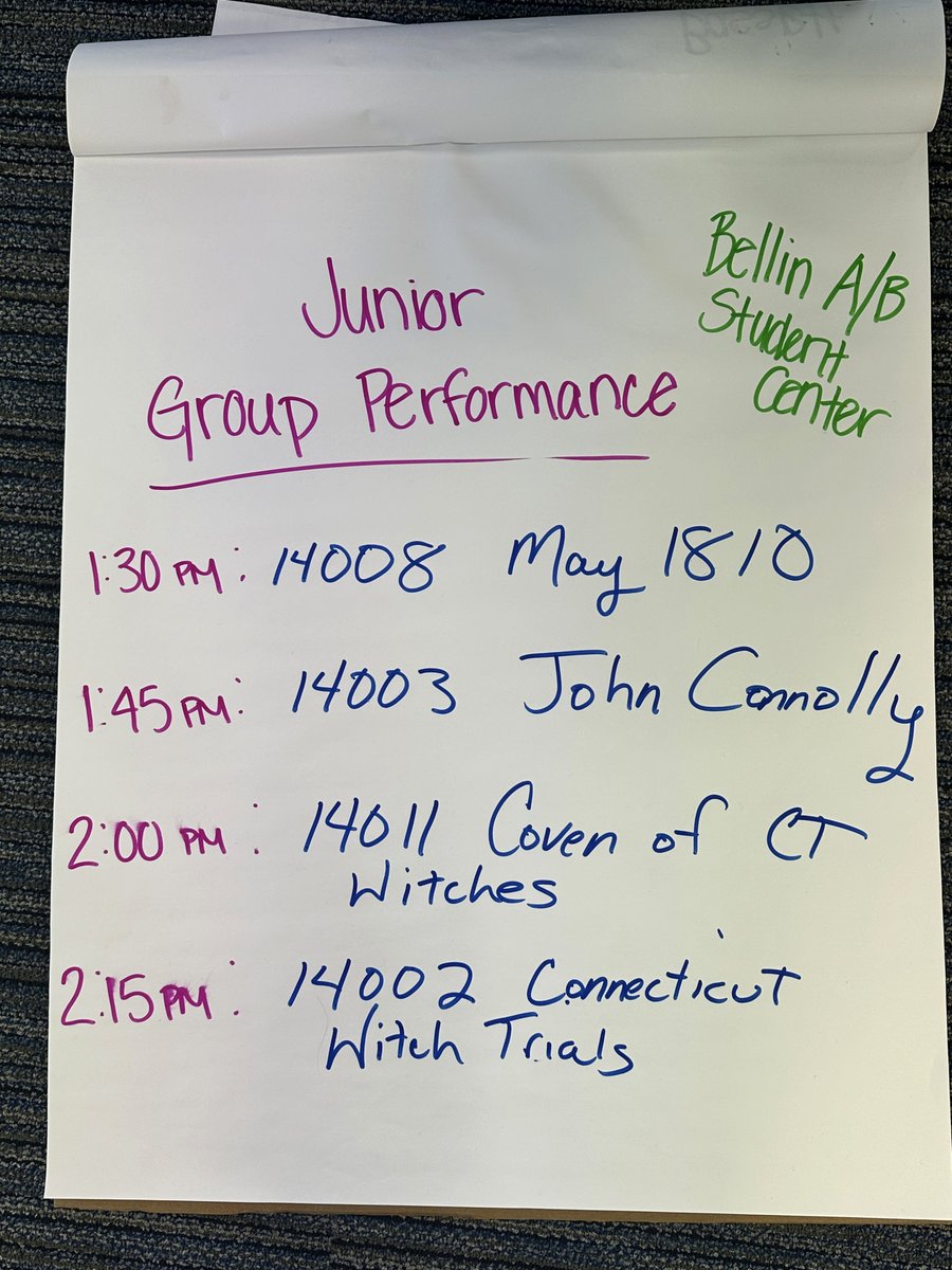 CTHistoryDay's tweet photo. Attention: Here's the schedule for those selected to participate in the Run-Offs for Junior  Group Performance at the Bellin Student Center. Good luck! https://t.co/kPGoIpCGZ4