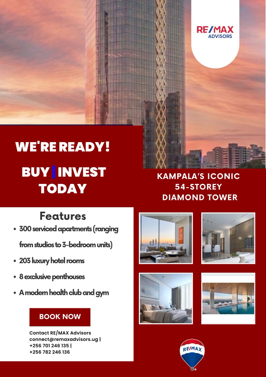 RemaxAdvisors1's tweet photo. Remax Advisors' investment opportunity in Kampala's iconic 54 storey Diamond Tower. https://t.co/1XbOLz9coy