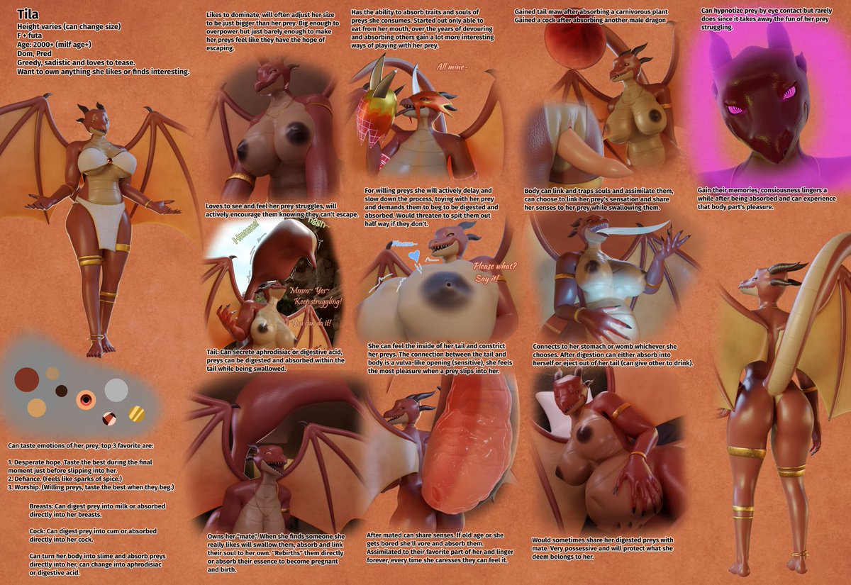 TheHiddenMask18's tweet photo. Tila lore sheet
Hi-res PNGs, exclusive alts, early access content and more available on P site

model with VRChat also on P site

Tila
Height varies (can change size)
F + futa
Age: 2000+ (milf age+)

Dom, Pred
Greedy, sadistic and loves to tease.
cont---> https://t.co/syJl2FyQLr