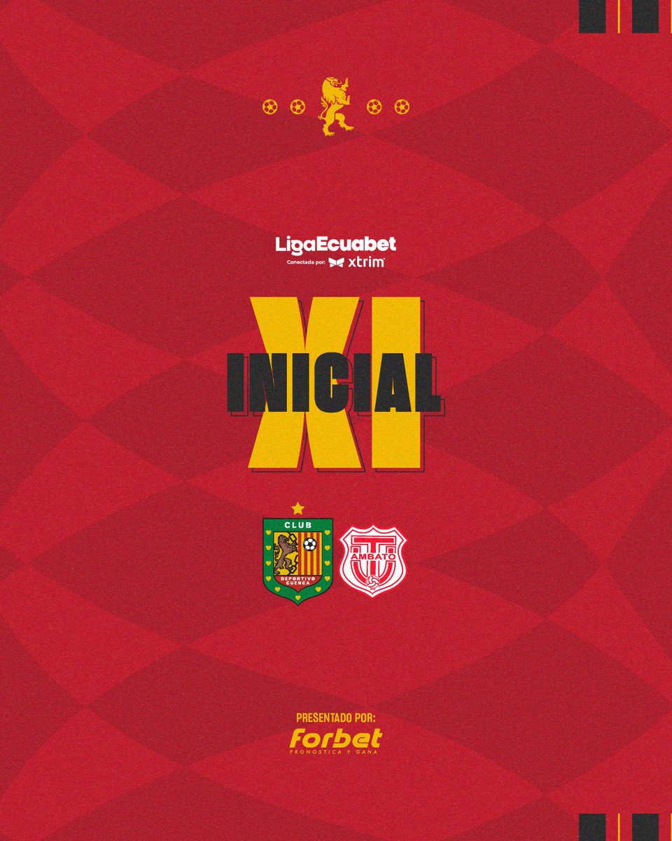 DCuencaOficial's tweet photo. 🦁XI Inicial🦁
#DCuenca 🆚 #Tecnico
📅 Fecha 12 - Fase Inicial
🏆 #LigaEcuabetconectadaporXtrim
🏟️ ASA Banco del Austro
Presentado por ⚡️#Forbet ⚡ https://t.co/I5iqYQ2Unm