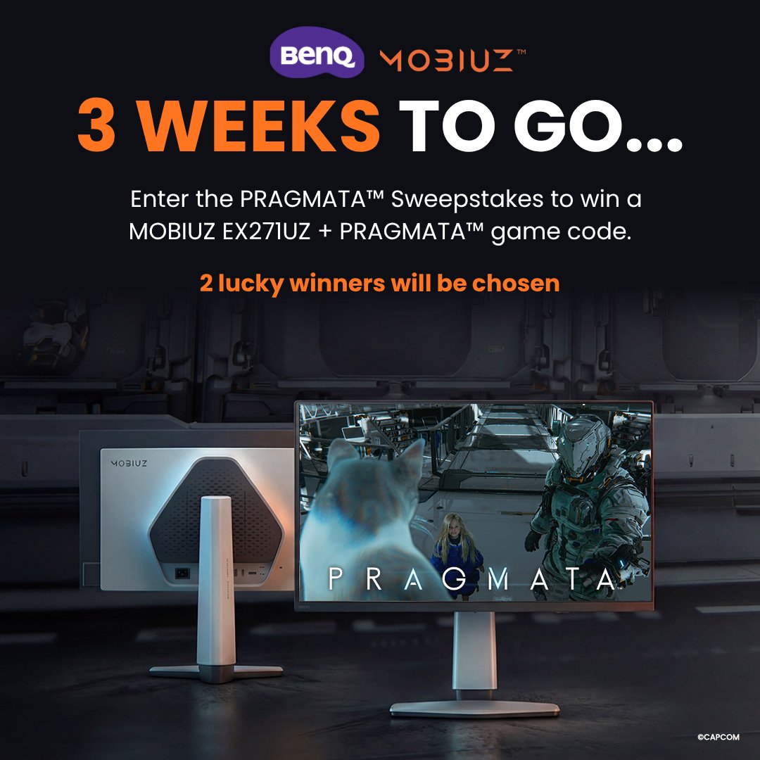 MobiuzGaming's tweet image. 3 WEEKS TO GO 🚨
Step into Pragmata™ and Experience the Game Art

Win a MOBIUZ EX271UZ + PRAGMATA™ game code. 
2 lucky winners will be chosen 🎮

Enter now 👉 gleam.io/dBoJV/benq-mob…

@CapcomUSA_ @PRAGMATAgame

#BenQ #GameArt #MOBIUZ #Pragmata