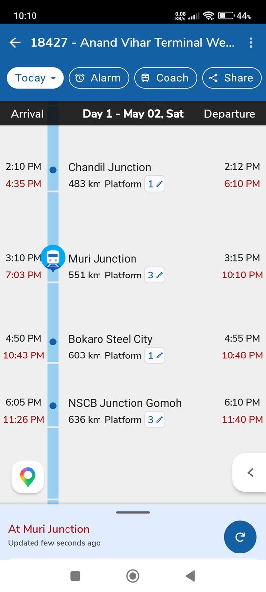 Shovitkaushal's tweet image. @RailwaySeva 
बिना मतलब 3 hr से muri में रोका गया है 
इसे पहले chandil में 1.5 hr रोका गया।
#railway 
Train 7 hr late chal raha h 
@AshwiniVaishnaw