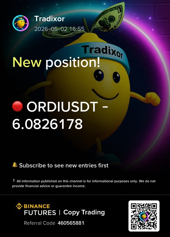 tradixor's tweet photo. 🍋 New position live!

🔴 ORDIUSDT — 6.0826178

🔔 Subscribe to see entries first

❕ All information published in the channel is for informational purposes only. We do not provide financial advice or guarantee income. https://t.co/laX6Gr9exi