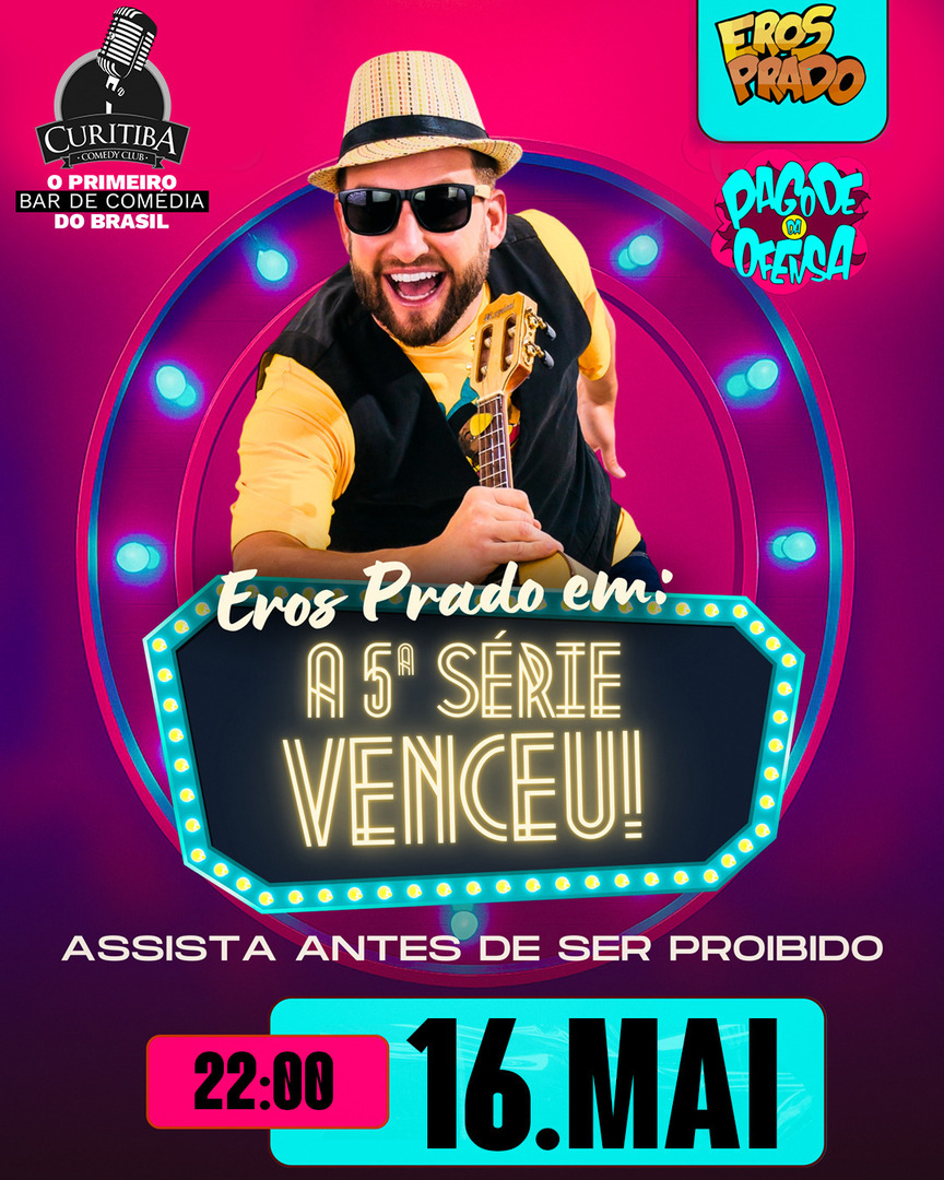 No sábadão o Eros Prado vem apresentar o seu show de stand up a 5° SÉRIE VENCEU !🎤🤣

No dia 16 de Maio, sábado às 22:00, o Curitiba Comedy Club se transformará no palco do show Pagode da Ofensa com o hilário Eros Prado comandando a diversão! 🎉🎭

Junt… instagr.am/p/DX17WaTDnrj/