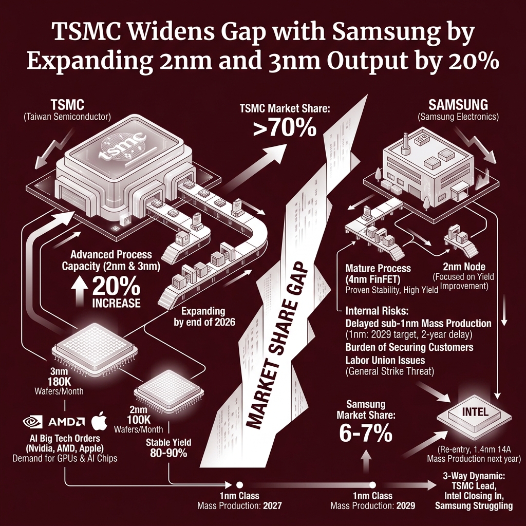 EdsonBellido's tweet image. TSMC is expanding 2nm &amp;amp; 3nm production by 20% by 2026. What does this mean for the advanced chip race? 💡 #Foundry #AdvancedNodes