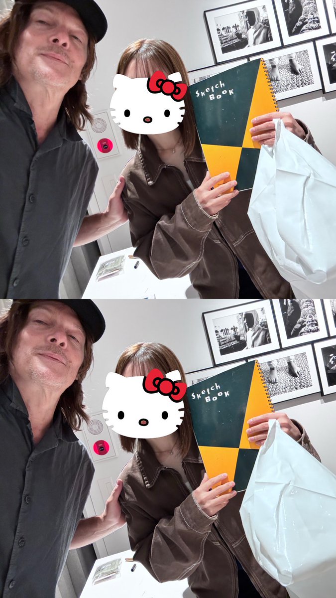 yorunomamono's tweet photo. Normanに書いた絵全部みせるって夢やっと叶った！！🩷🩷
サイン書いてもらった後、ノーマンに見せたい本があるのって言ってパラパラ見てもらった🥹🥹 https://t.co/oJOMw7OwzH