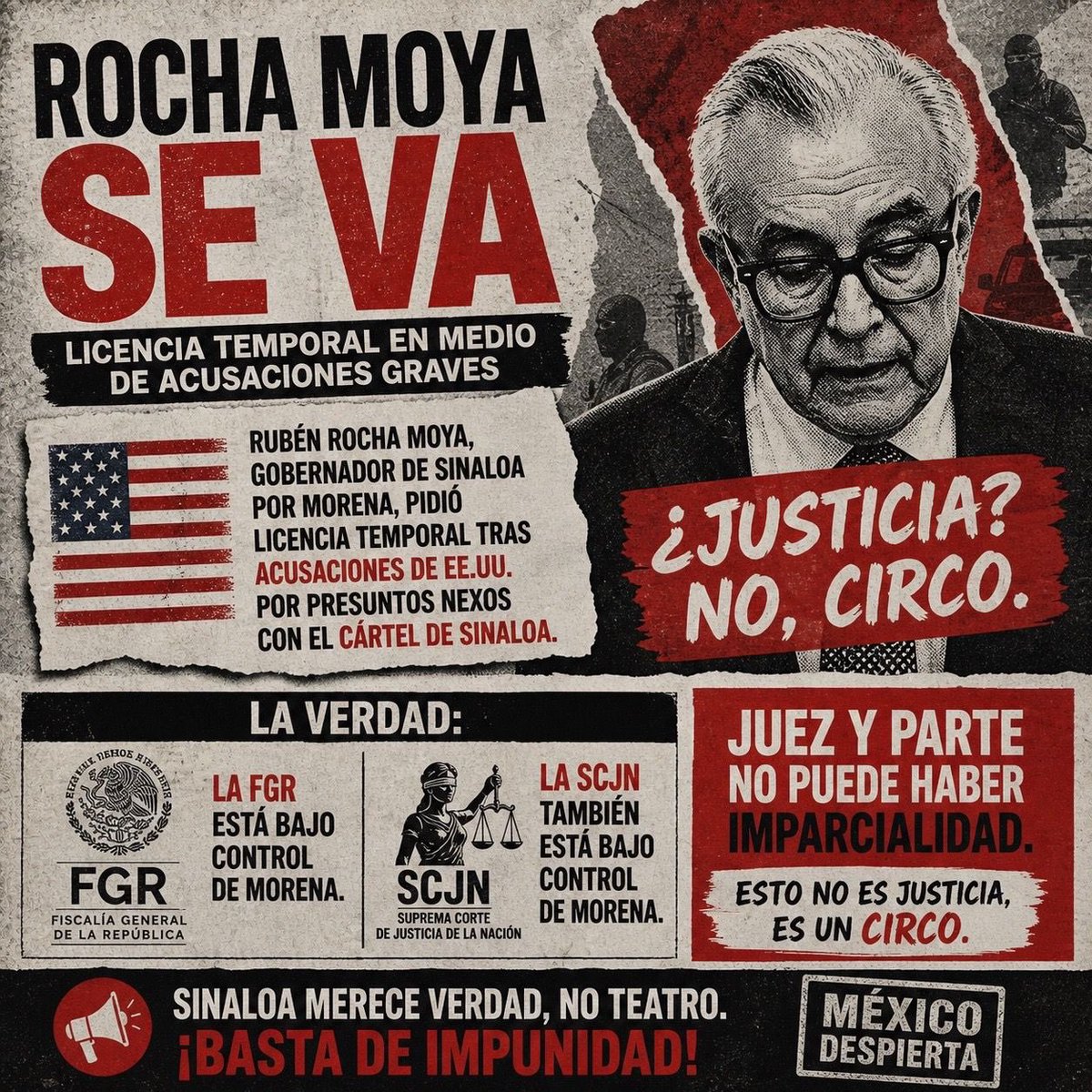 🎪  🤡 🎪 es un CIRCO! 
Rubén #RochaMoya pidió licencia temporal.
🔴La Fiscalía General  #FGR y la #SCJN están controladas por #Morena, por lo que no puede haber imparcialidad (“juez y parte”), y el proceso se ve como un circo.