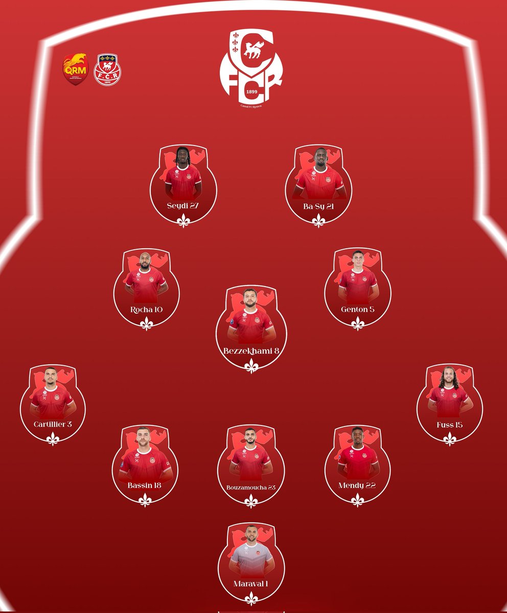 Canal_FC_Rouen's tweet image. Le onze des diables rouges 🔴⚪️1️⃣1️⃣

⚔️ Titulaires: Maraval, Bouzamoucha, Bezzekhami, Seydi, Bassin, Fuss, Cartillier, , Genton, Ba-Sy, Rocha

🔄 Remplaçants: Egny, Goprou, Benzia, Faye, Temperton

#TeamFCR #Rouen #Normandie #NationalFFF