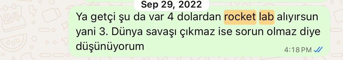 2022 yılında ki $RKLB öngörüm ve inancımı gösteren bir konuşmaya denk geldim :) 

Neredeyse 3. Dünya savaşı çıkıyordu yine de sorun olmadı 😀