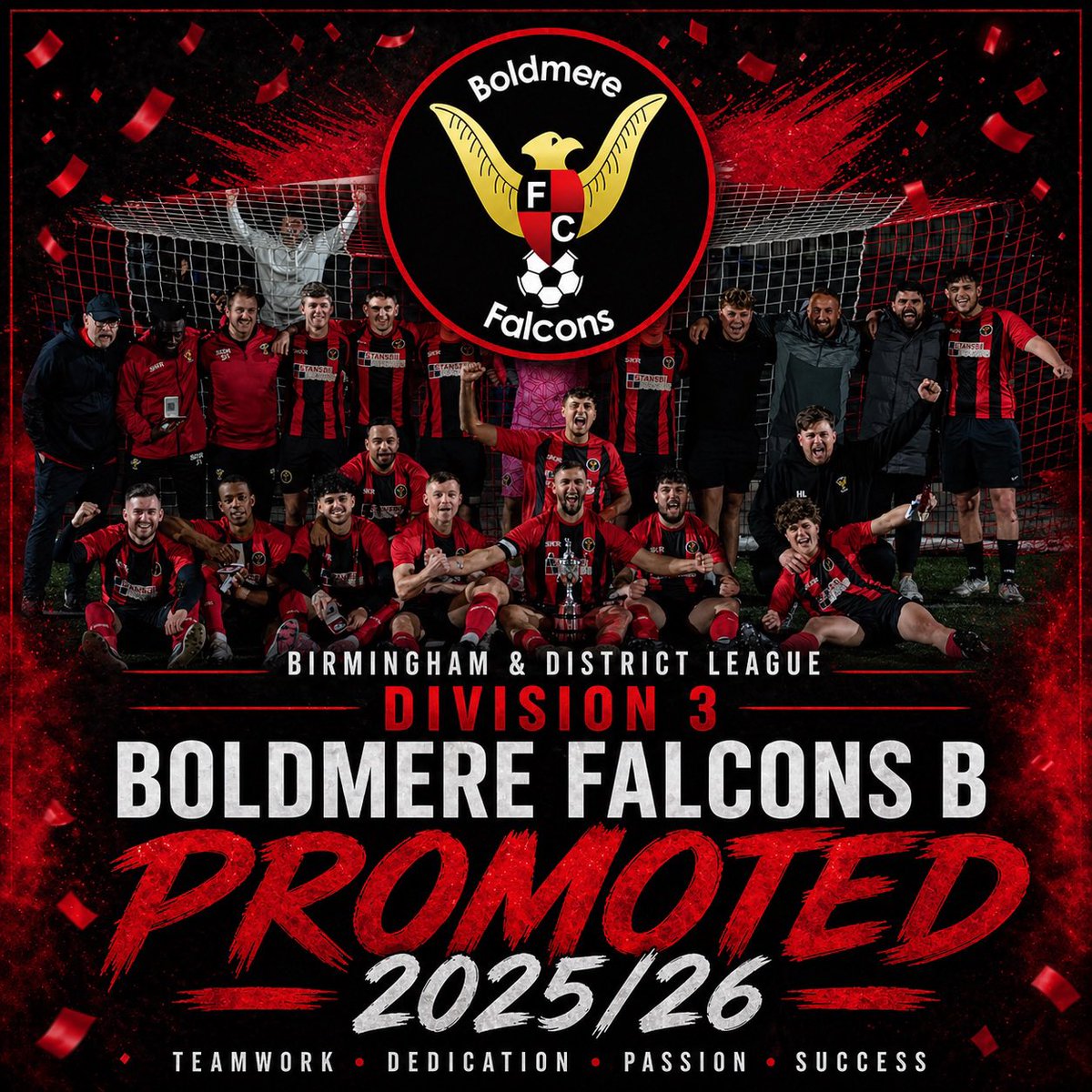 FalconsBoldmere's tweet photo. 🏆 𝐖𝐞 𝐀𝐫𝐞 𝐏𝐫𝐨𝐦𝐨𝐭𝐞𝐝 🏆

After our victory today we are promoted from Division 3 of @BirminghamFL 

BACK TO BACK PROMOTIONS 😍😍😍

Thank you to everyone that has supported us during the season, it means a lot.

Junior Cup Champions 🏆
Division 3 Promoted 🥈

#UTB ❤️🖤 https://t.co/G1D9LRzp2a