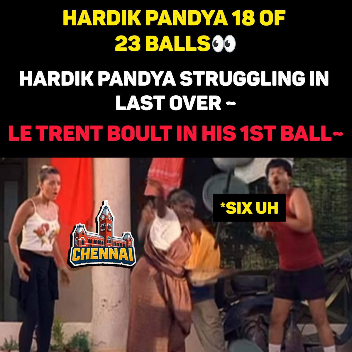 memeschennai's tweet photo. Aura ~ 18 runs off 23 balls 🔥😤

– Not the best outing for Hardik Pandya, but the intent and presence still loud 💯

#HardikPandya #IPL2026 #Cricket #Innings #ToughDay #ComebackLoading #IndianCricket #Aura #MatchVibes https://t.co/fCIDy9aZ1R