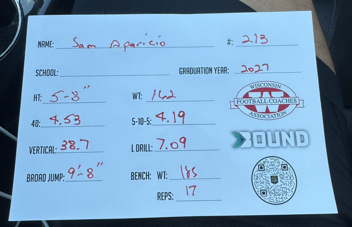 samaparicio10's tweet photo. Had a great @wifca combine this morning! Thanks to all the coaches that came and talked with me and I’m excited to get even better!!!

@austinthecoach @PrepRedzoneWI @Rivals @PrepRedzone @sixstarfootball @247Sports https://t.co/6tW7PrKLxZ