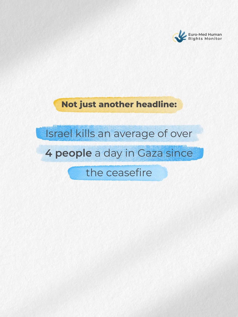 EuroMedHR's tweet image. Since the ceasefire agreement in October, Israeli forces have continued to kill an average of four Palestinians per day in #Gaza. In total, more than 800 people have been killed, including at least 187 children.