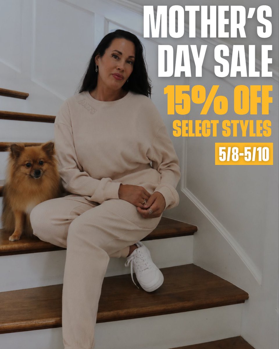LakersStore's tweet photo. Mark your calendars for Mom🗓️ 
From 5/8-5/10, enjoy 15% off select styles all weekend long! Don’t miss your chance to shop Lakers essentials she’ll love💛 #lakersstore

*Online only. Excludes jerseys &amp; Kobe merch* https://t.co/j6ZKE3Mvza