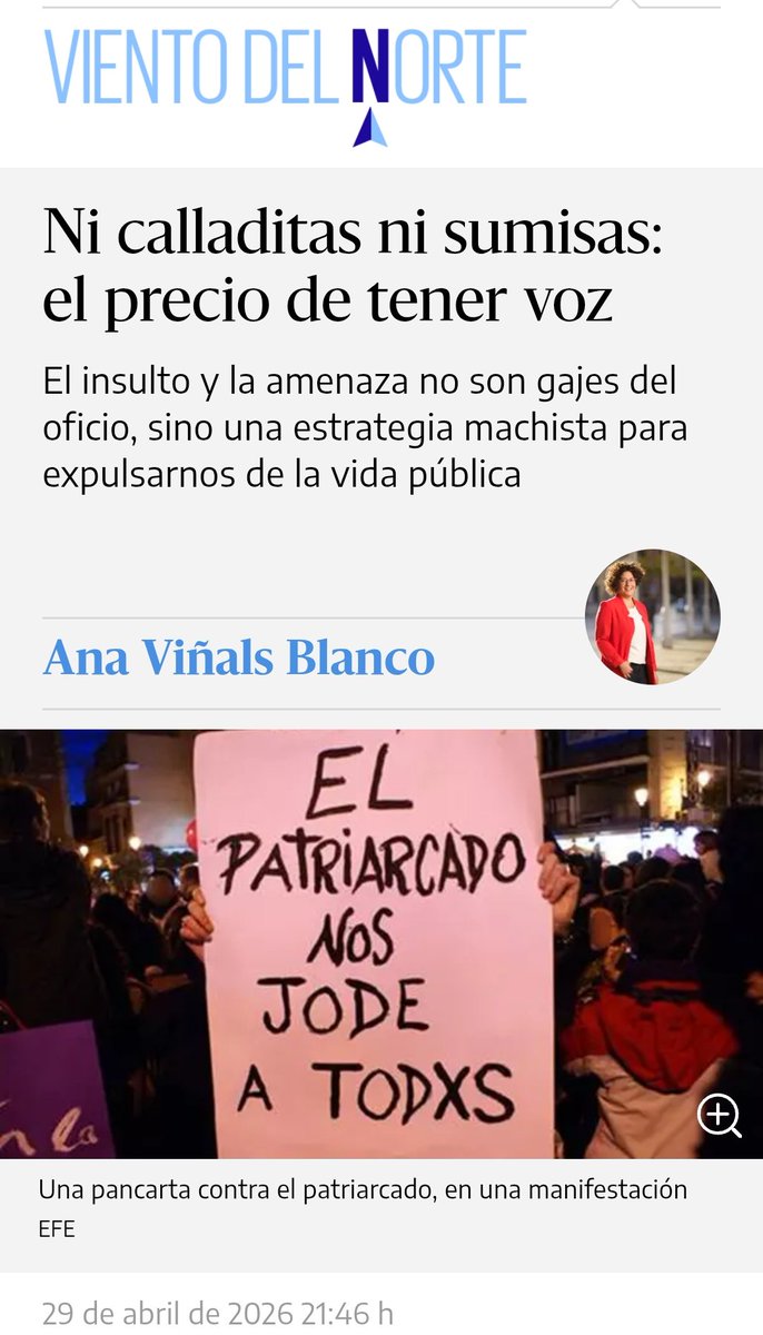 No podemos permitir que el aguante individual sea el único protocolo de protección. 

✍️ Escribo en <a href="/eldiarioeus/">elDiario.es Euskadi</a> sobre violencia digital, machista y política 

"Ni calladitas ni sumisas: el precio de tener voz "

eldiario.es/euskadi/blogs/…