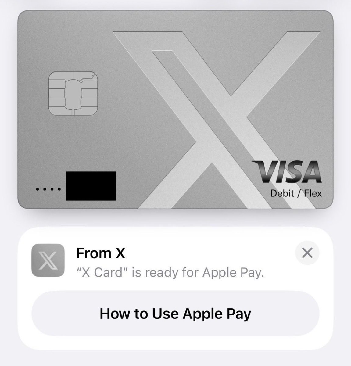 _dogegod_'s tweet photo. X money card is now ready for Apple Pay.

Get yours today. https://t.co/L3eAz7HC2r