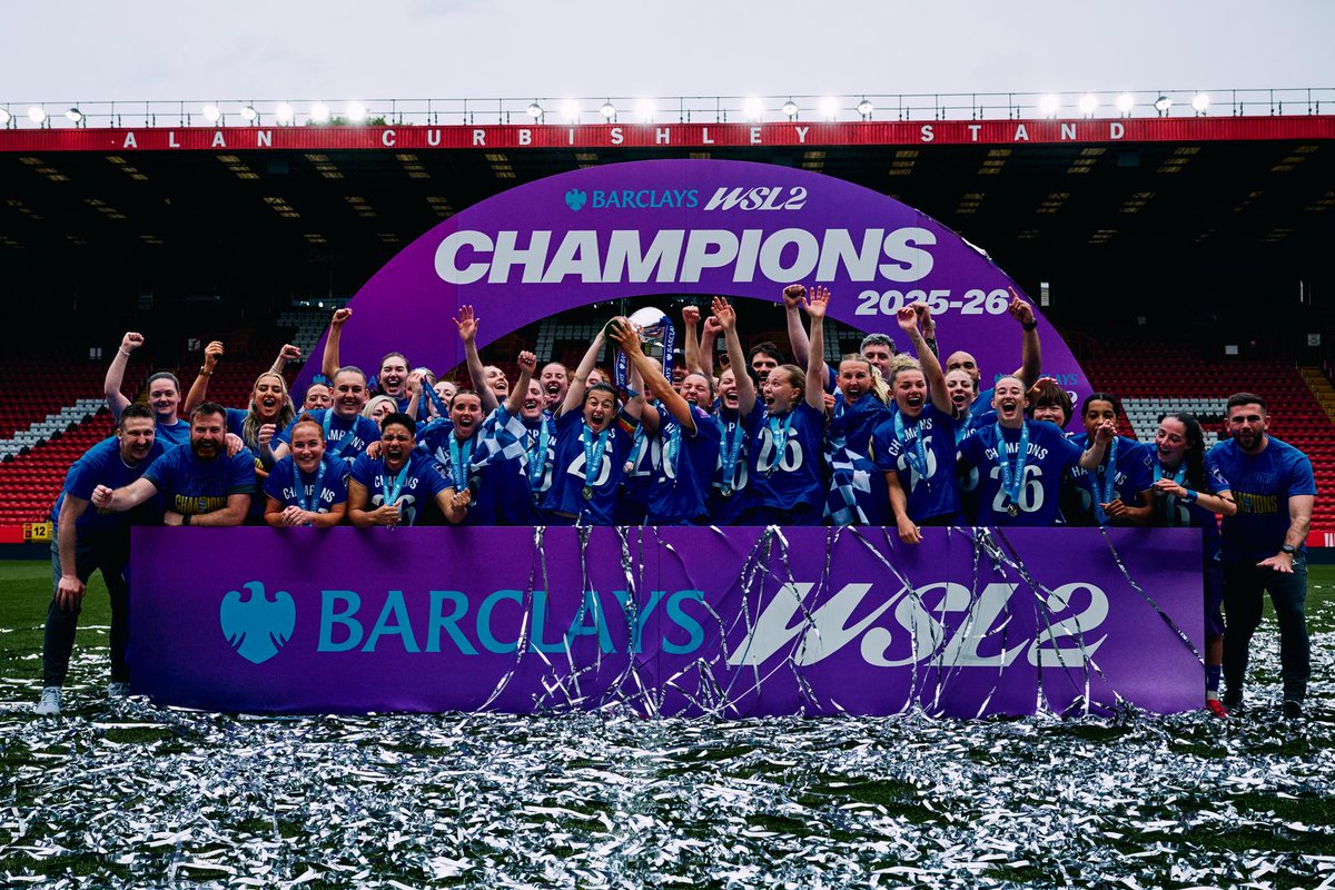 BCFCWomen's tweet photo. YOUR 25/26 #BarclaysWSL2 CHAMPIONS!! 🏆🔥 https://t.co/Ceppmwe3hi