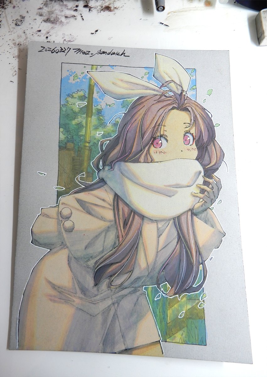 meiz_sandwich's tweet image. 【アナログ2483：春のツバサバニー001】寒がりな彼女の春服姿。
＃watercolorpainting ＃traditionalart ＃moeart ＃kawaiiart ＃cutekawaii ＃copicmarkers