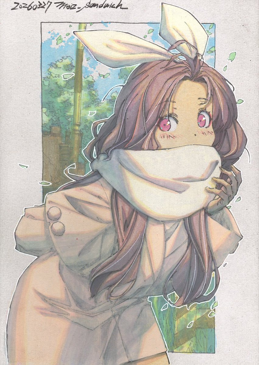 meiz_sandwich's tweet image. 【アナログ2483：春のツバサバニー001】寒がりな彼女の春服姿。
＃watercolorpainting ＃traditionalart ＃moeart ＃kawaiiart ＃cutekawaii ＃copicmarkers