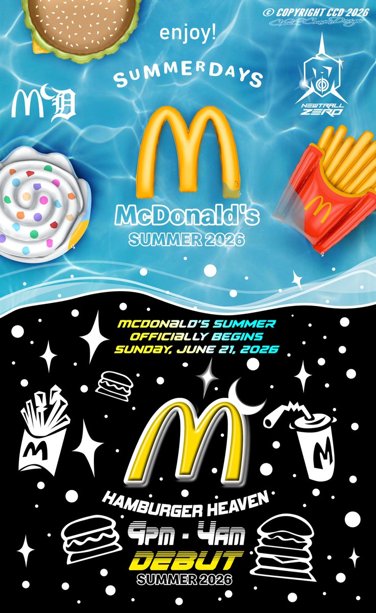 CharlesCrav777's tweet image. CCD 2026 - #mcdonalds - Summer days of 2026! Debuting Hamburger Heaven! JUNE 21st #summertime