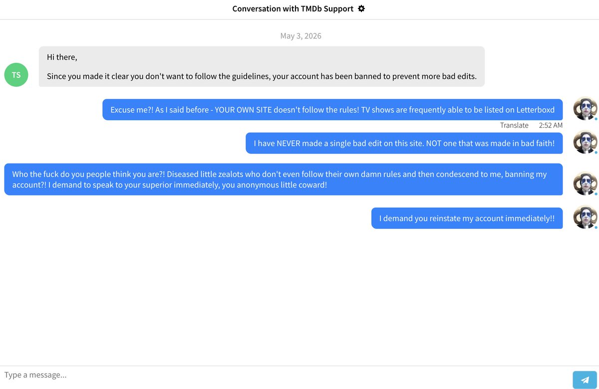 BryanNPike's tweet photo. Seriously, fuck the petty, power hungry Mods over @themoviedb - who the fuck are you people? Diseased shut-ins with too much time on their hands and incapable of even applying the damn rules they espouse in any consistent fashion. I get banned by a dipshit called "Banana" https://t.co/IBZ9rBk73W