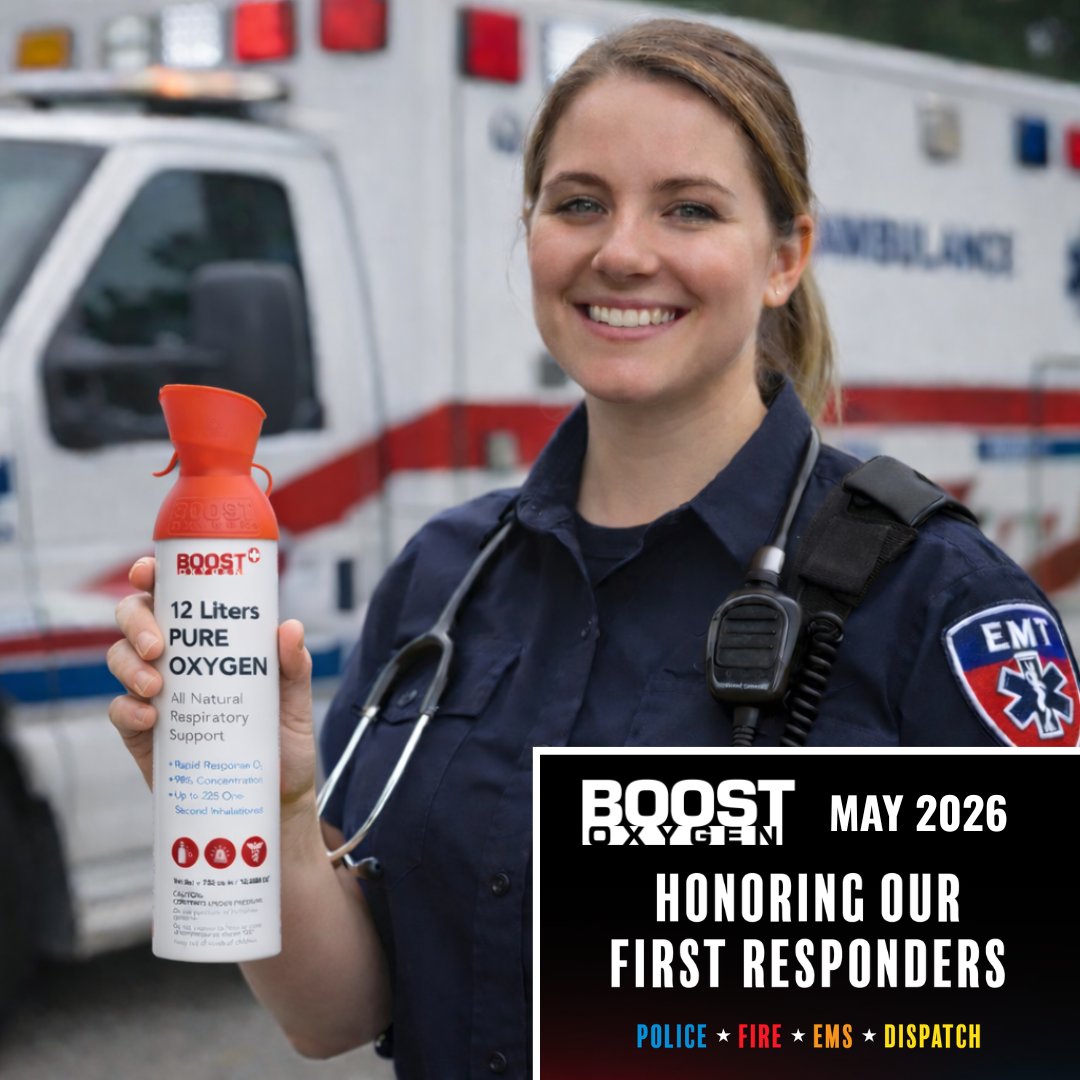 BoostO2's tweet photo. MAY is NATIONAL FIRST RESPONDERS MONTH across the United States! Everyone at Boost Oxygen would like to say THANKS and show our support and appreciation for First Responders across America for all they do EVERY DAY to help our communities! Whether it’s a fire or medical emergency, we can always rely on these great men and women in uniform to step up and help – and they ALL deserve our respect and gratitude. The next time you see a firefighter or first responder helping in your community, take a few moments to thank them!

Boost Oxygen is proud that so many first responders are discovering and utilizing our pure oxygen canisters, both for their own personal use as well as in their emergency aid kits. During any medical emergency, oxygen is the one thing that can be administered to anyone without knowing their medical history.  Our oxygen canisters are designed to conveniently fit inside most first aid kits.

#Firefighters #firefighter #firstresponders #ems #emslife #firefightertraining #lawenforcement #appreciation #firedepartment #emergencyresponse #emergencytraining #emergencypreparedness #EmergencyResponse