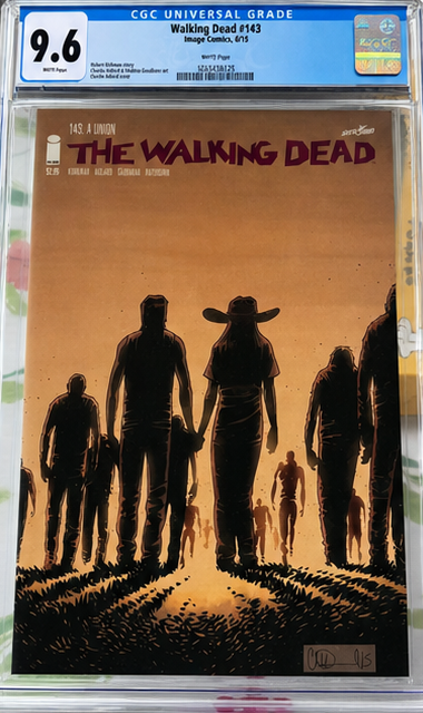 JimDattilo's tweet photo. I picked these up at a yard sale today. All are from The Walking Dead.
- #100: the first appearance of Negan
- #143: the last appearance of Rosita and Ezekiel
- #150: The Jason Latour variant
- #192: the death of Rick Grimes https://t.co/0tAxFvXNiP