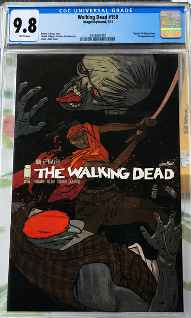JimDattilo's tweet photo. I picked these up at a yard sale today. All are from The Walking Dead.
- #100: the first appearance of Negan
- #143: the last appearance of Rosita and Ezekiel
- #150: The Jason Latour variant
- #192: the death of Rick Grimes https://t.co/0tAxFvXNiP