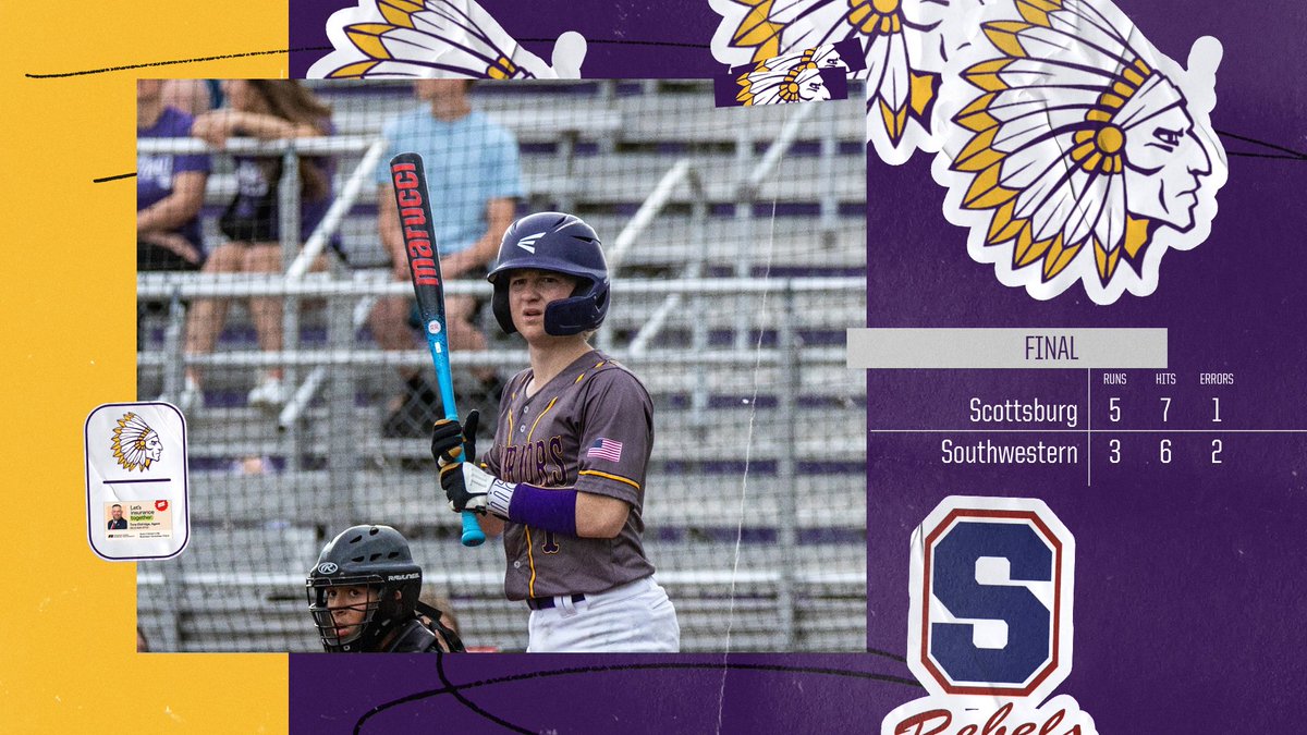 FINAL! Your Scottsburg Warriors defeat the Southwestern Rebels 5-3 in Game 1 of the doubleheader! 💪 #GoWarriors