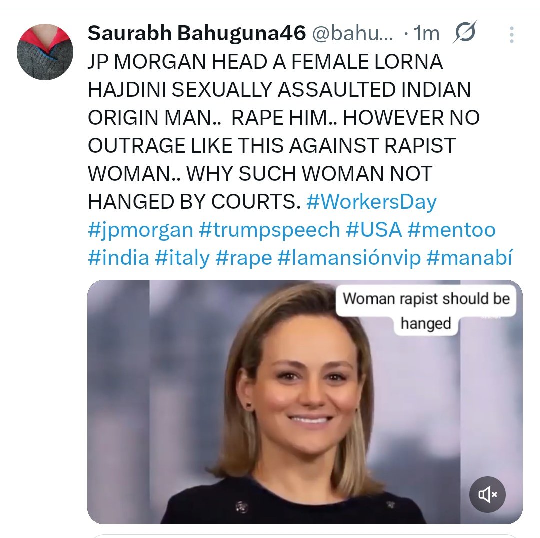 bahuguna46's tweet image. MEET RAPIST WOMAN, FAMOUS COMPANY JP MORGAN HEAD LORNA HAJDINI WHO HAS BEEN ACCUSED OF RAPING AND ASSAULTING INDIAN ORIGIN MAN. DEMAND DEATH PENALTY FOR HER IF PROVEN IN COURT. #mentoo #lamansiónvip #DíaDelTrabajo #WorkersDay