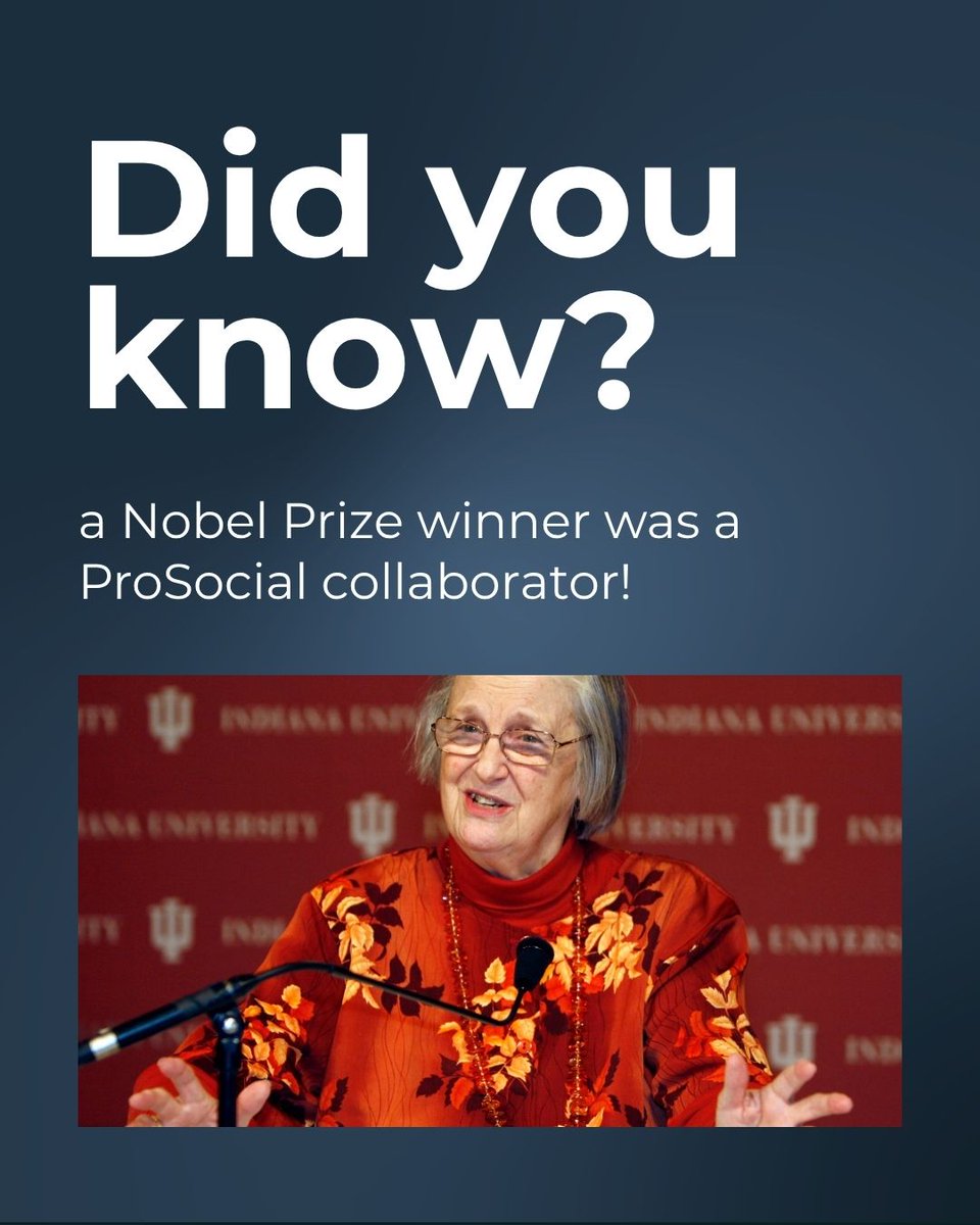 ProSocialWorld's tweet image. 🌍 Did you know the 2009 Nobel Prize in Economics winner, Elinor Ostrom, was a ProSocial World collaborator? 

🔗 prosocial.world/posts/act-the-…
#ProSocialWorld #NobelPrize #Cooperation #Teamwork #Evolution
