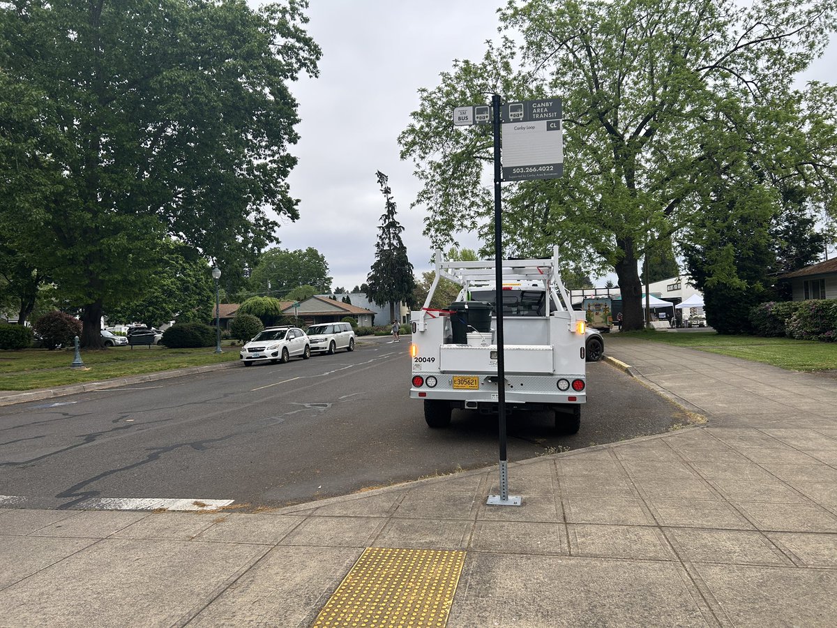 CanbyTransit's tweet photo. 🚏 STOP CLOSURE UPDATE

The Canby Loop stop at Wait Park is now re-opened for service.

Thanks for your patience during the closure! We’re also rolling out new bus stop signs at all stops over the next few weeks—stay tuned.

#TransitUpdate https://t.co/eSEepTvsS1
