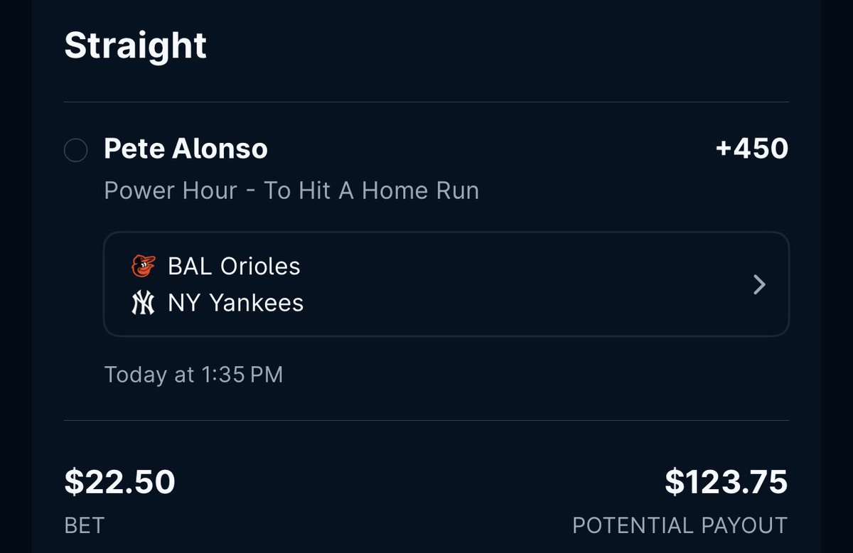ClarenceBets's tweet image. 5/02 MLB Power Hour

Pete Alonso Home Run +450 .56u

Polar gonna be on a roll

#mlb #boost #prop #parlay #sgp #ev #wager #clarencebets #sharp #homerun #dingers #freepicks #sportsbetting