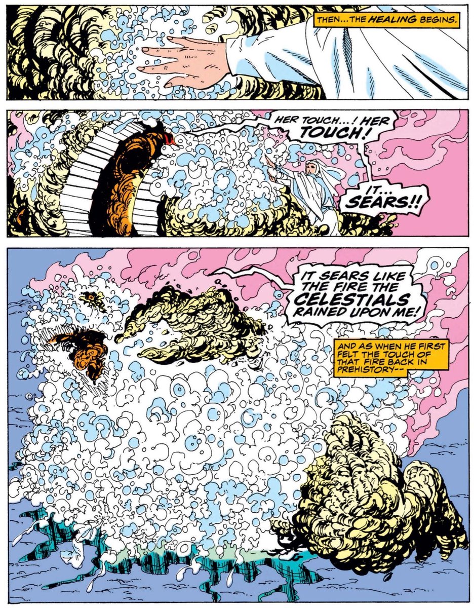 MarvelDailyArt's tweet image. After enough damage, Spore is incapacitated, and that’s when Sister Salvation steps in with her healing touch! Spore is dissolved and completely destroyed, and I imagine it looks a lot like baking soda and vinegar reacting! #marvel #wolverine