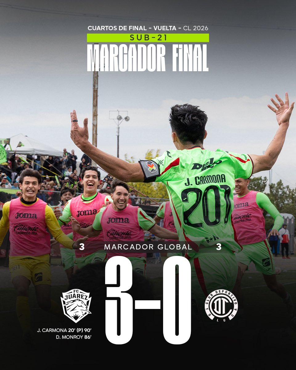 fcjuarezoficial's tweet photo. Con identidad, lucha y bravura… en casa y con nuestra gente, nuestros Bravos Sub-21 están en semifinales 👏💚🔥🐎 https://t.co/2nJiCSeYon