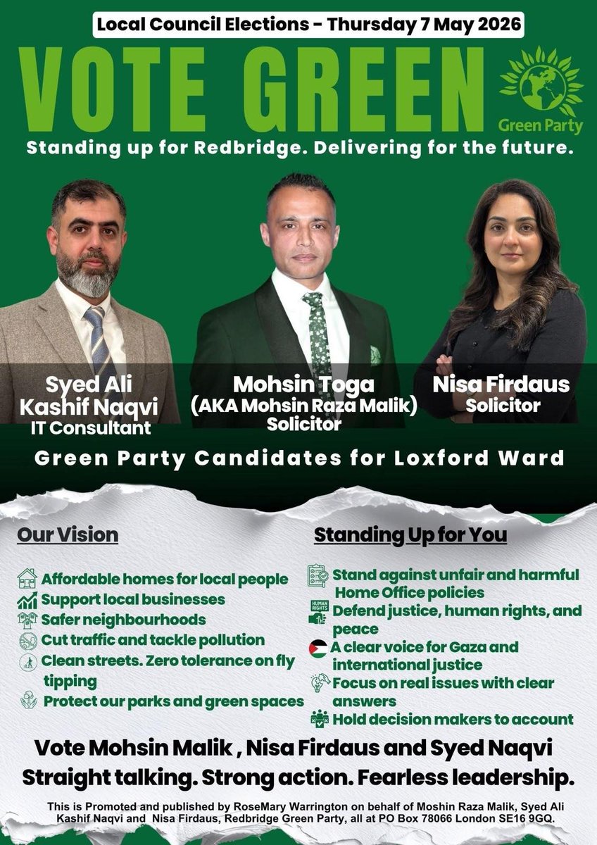 HabibJanLyari's tweet image. Tired of being ignored?
Green councillors fight for communities, not corporations.
#7thMay2026 —make your vote count. 🌱
#GreenParty #candidates #Loxfordward #PleaseVote #for #MohsinToga #NisaFirdous #KashifNaqvi