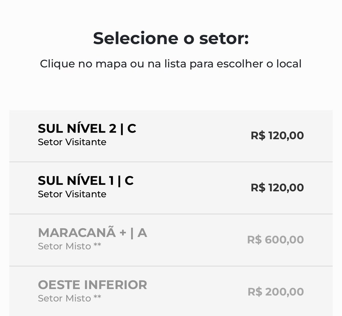 Sobre alguns relatos que não estão conseguindo comprar seu ingresso pro clássico amanhã:

Não é pra clicar no Setol Sul do mapa do estádio e sim logo abaixo do mapa do estádio "SUL NÍVEL 2 | C" ou "SUL NÍVEL 1 | C"

ONDE COMPRAR? 

👉🏾 vasco.futebolcard.com