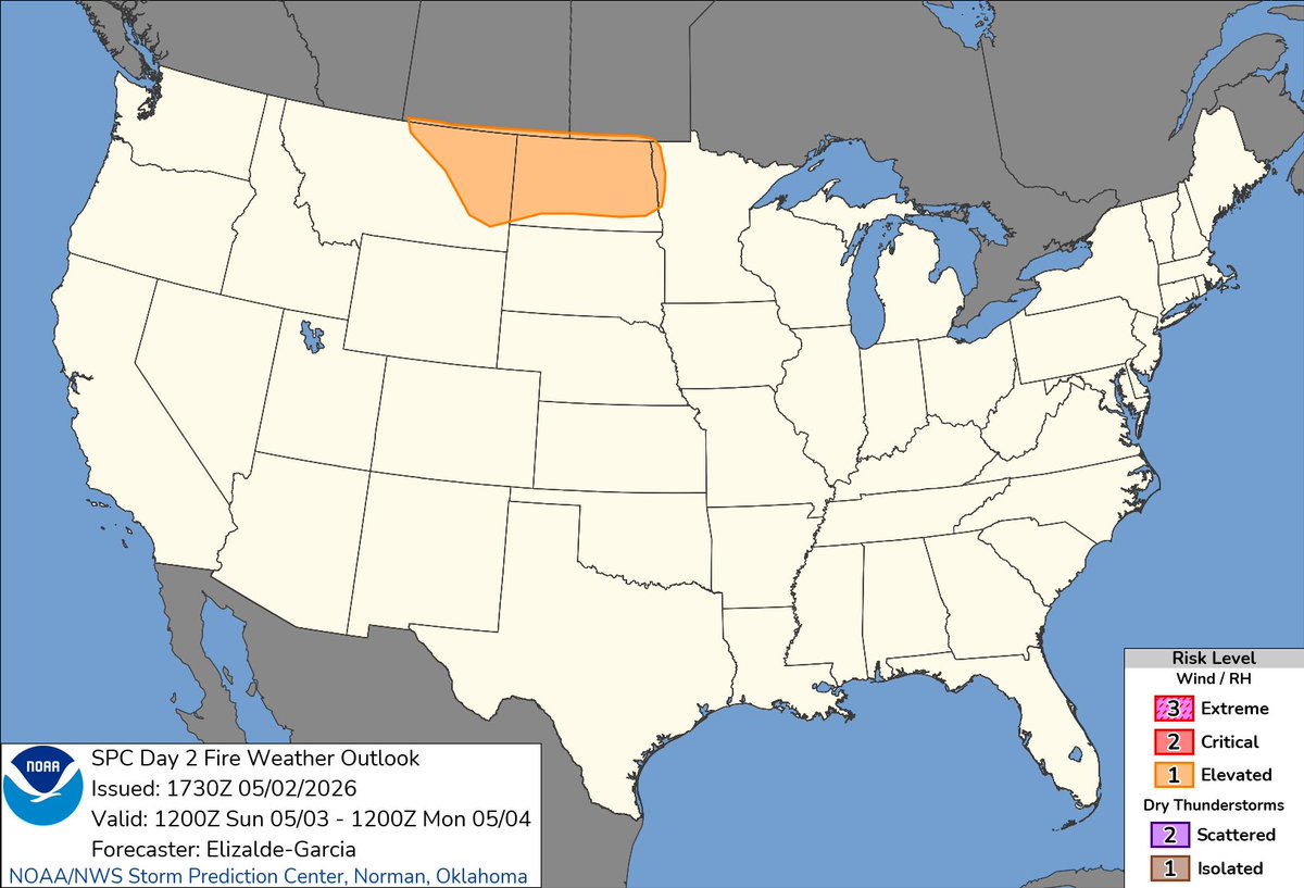 NWSSPC's tweet image. 12:31pm CDT #SPC Day2 #FireWX  spc.noaa.gov/products/fire_…