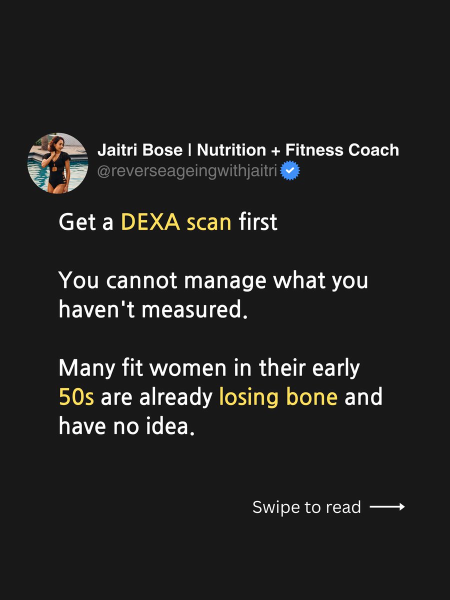 JaitriBose's tweet image. Most women are losing bone density silently—years before menopause.
Cardio won’t fix it.
Load will.
Lift weights. Add impact. Get a DEXA scan early.
Your bones adapt to stress, not steps.
#WomensHealth #BoneHealth #StrengthTraining #Menopause #Longevity