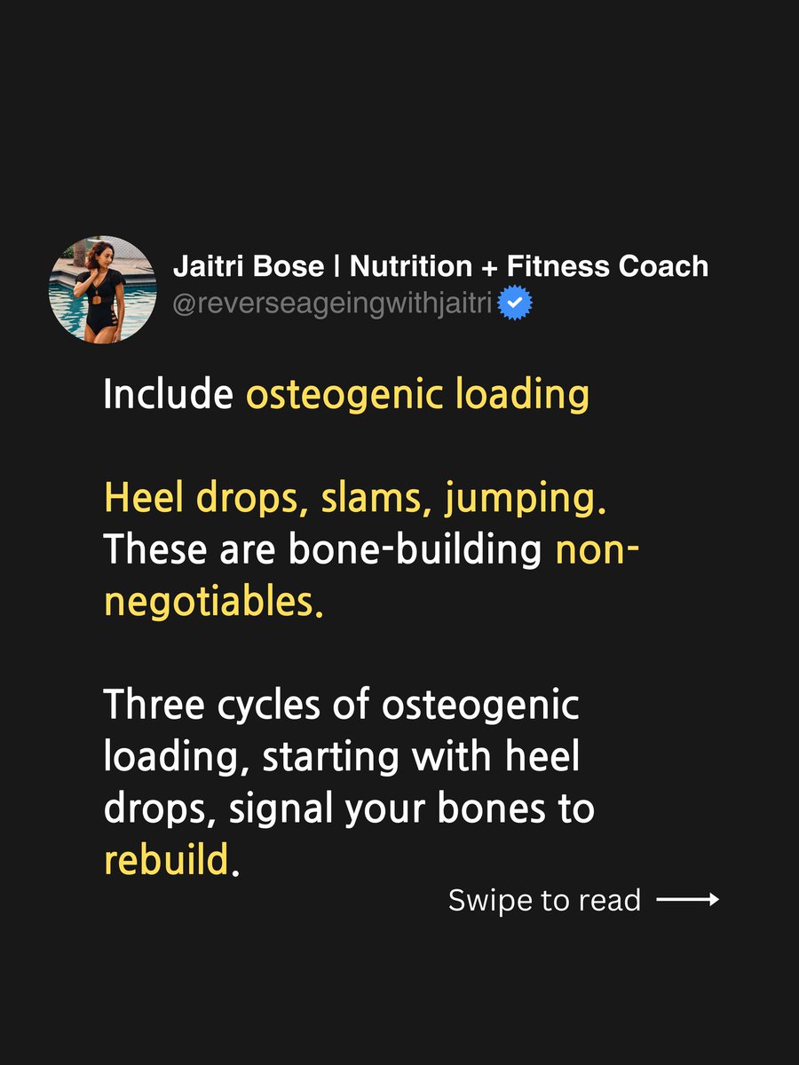 JaitriBose's tweet image. Most women are losing bone density silently—years before menopause.
Cardio won’t fix it.
Load will.
Lift weights. Add impact. Get a DEXA scan early.
Your bones adapt to stress, not steps.
#WomensHealth #BoneHealth #StrengthTraining #Menopause #Longevity
