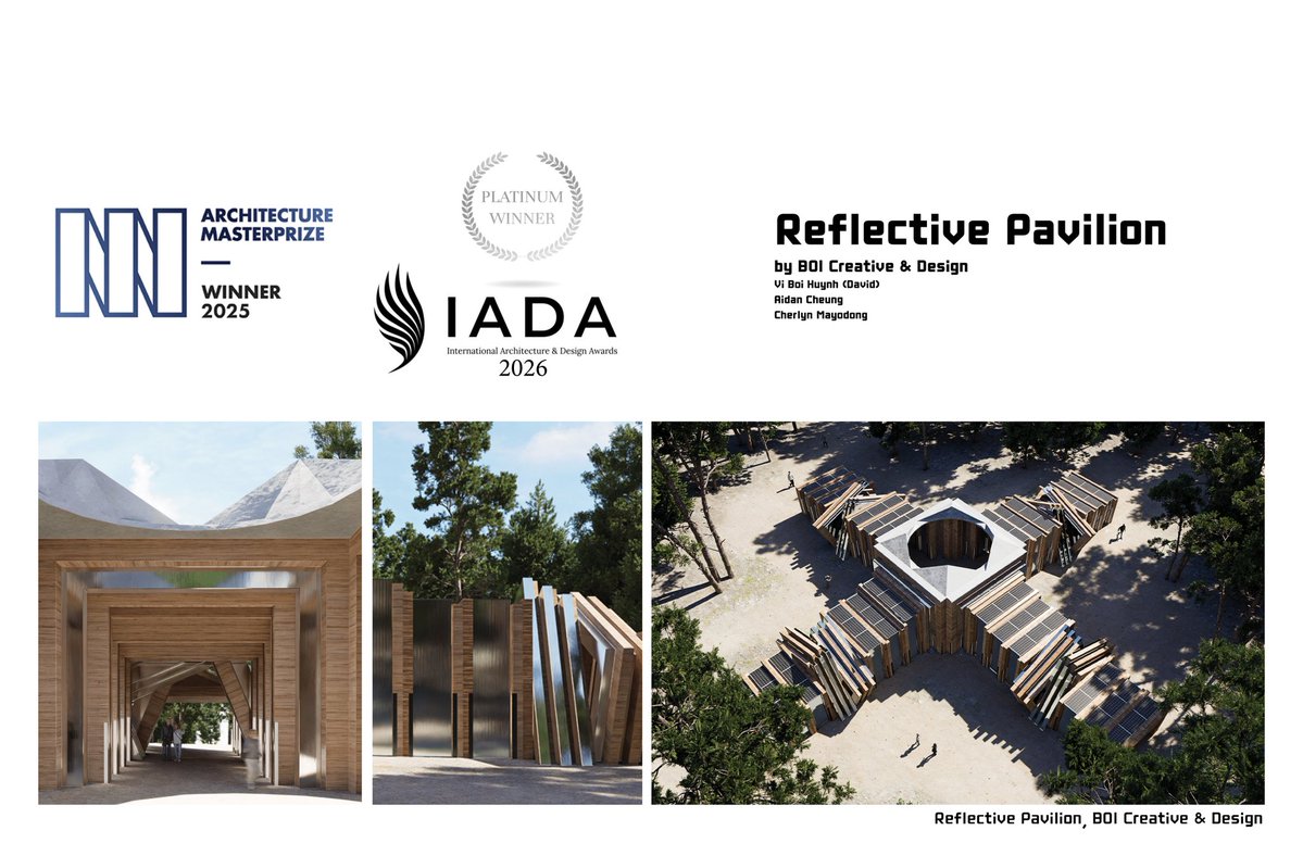 DavidH28511's tweet image. After receiving the Architecture MasterPrize AMP Winner 2025, one more time, our team has been recognized as a Platinum Winner of the International Architecture &amp;amp; Design Awards 2026 for our project "Reflective Pavilion." 🏆🎊
#architecture #pavilion 
ad-c.org/winner/reflect…