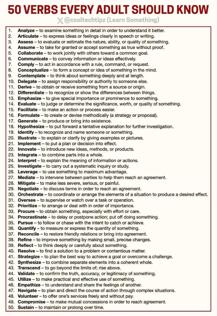 MasterEngEasy's tweet photo. 50 VERBS EVERY ADULT SHOULD KNOW https://t.co/79amejLsce