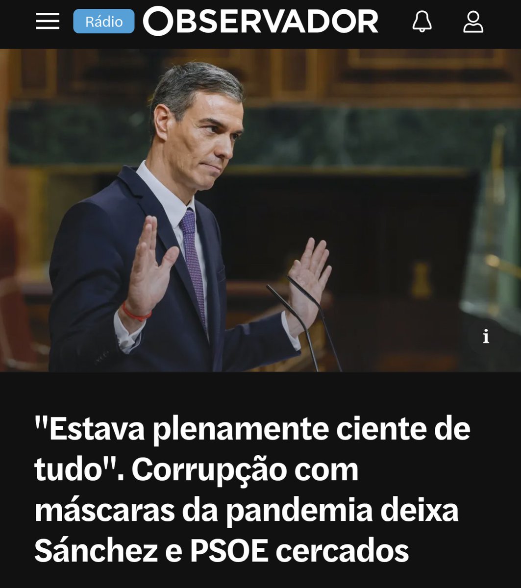 O HEROI DOS JORNALISTAS

"O escândalo das máscaras que afunda Sánchez e o PSOE só o Observador está a noticiar em Portugal. O resto da comunicação social? Comentadores

Calados como ratos! 👈🏻