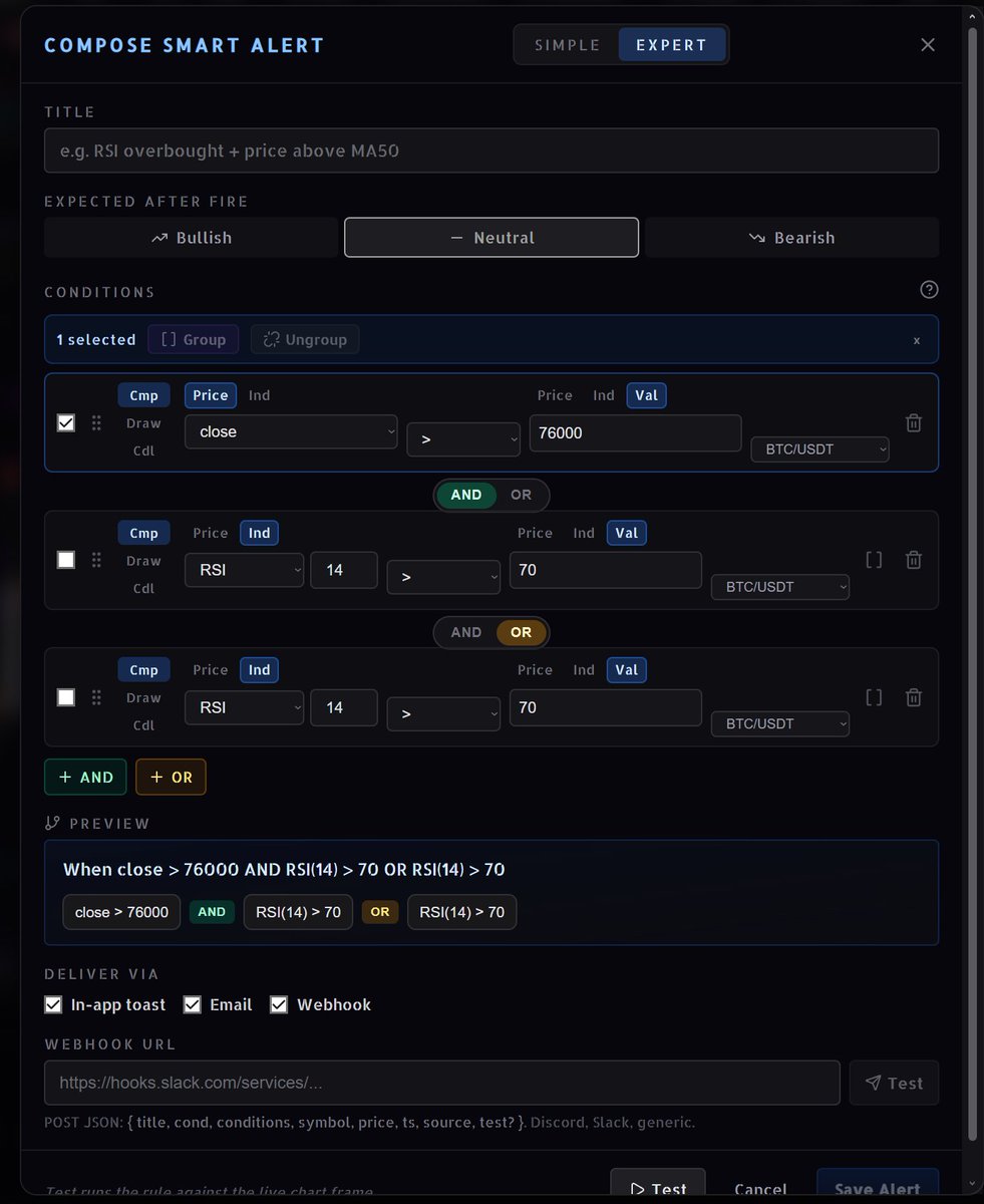 kriv0x's tweet photo. Create your own alert by combining candle formations, candle closes, indicators and price levels!
You can even use cross-asset data to create your alerting system, either windows alert, in-terminal, e-mail, webhook and mobile app alert! 😮
bitcoin:native ethereum:native #kriv0x https://t.co/Y36lm65dxd