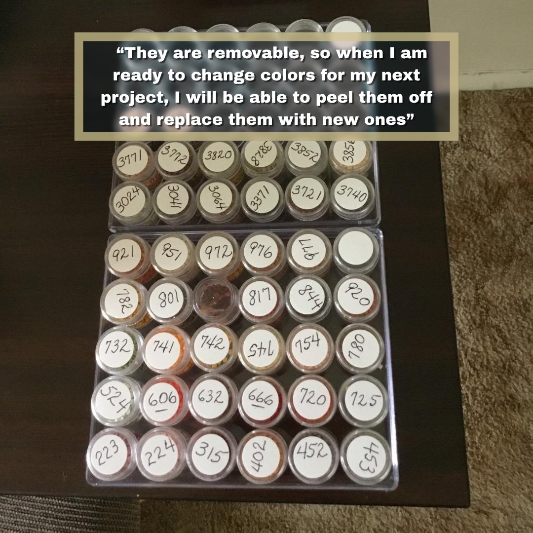 Our 3/4" round labels are a crafter’s dream—perfect for diamond painting containers and easy to swap for every new project. No curling, no residue, just clean organization.