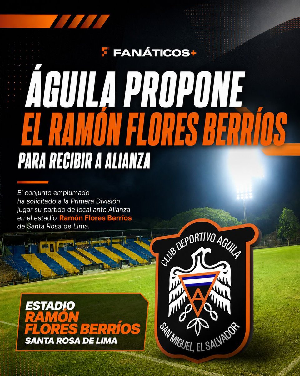 #FanáticosPlus | ¡Águila propone jugar en Santa Rosa de Lima! ⚽🇸🇻🦅

El presidente de Águila, Rigoberto Ortiz, planteó disputar el duelo ante Alianza en el estadio Flores Berríos. 

La idea incluye doble jornada con Limeño vs Inter FA, a la espera de aprobación oficial.